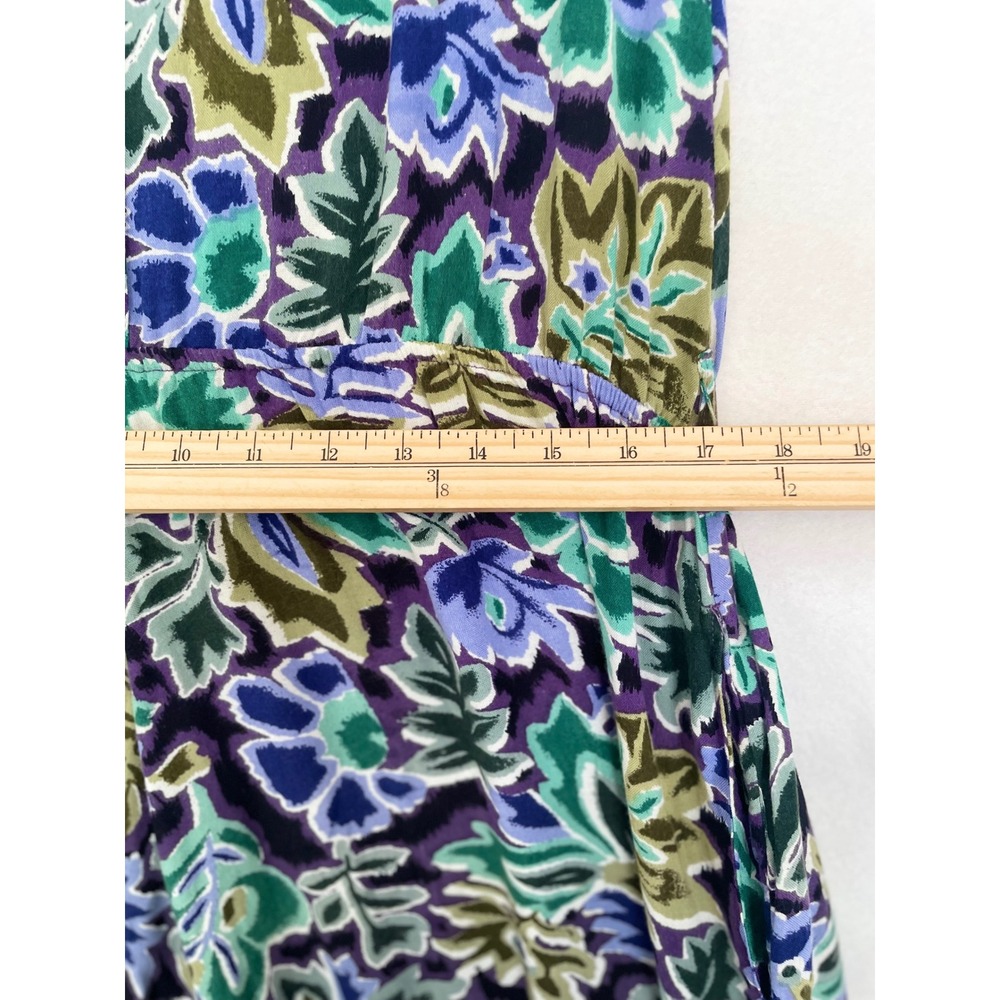 Erika Floral Dress Womens Small Purple Green Rayon Button Front Midi Vintage 90s - Picture 8 of 11